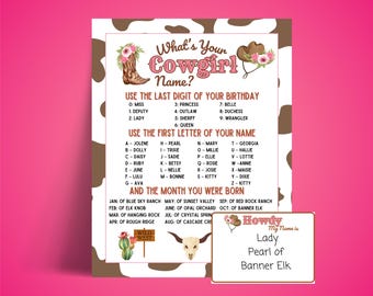 Cowgirl Name Game Printable, What's Your Name Game,  Fun Western Game for Kids, Birthday Party, Classroom Game, Cowgirl Theme Party Activity
