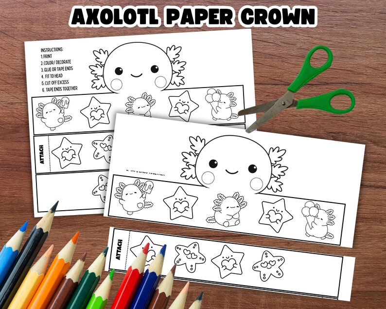 DIY Axolotl Paper Crown Kit, Indoor Craft for Kids, Printable Axolotl ...