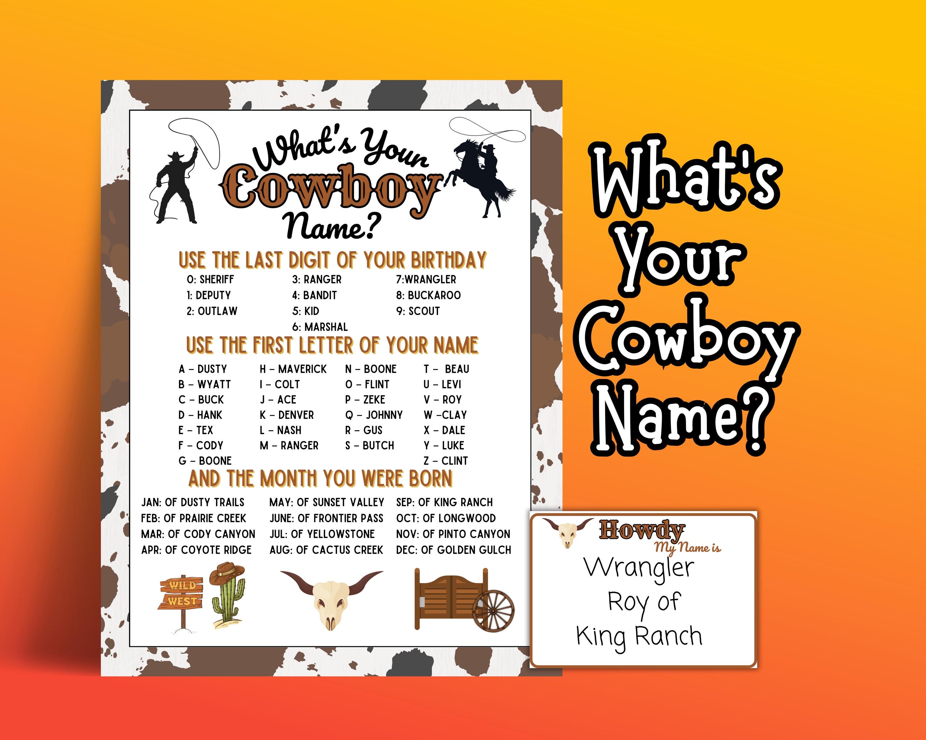 Cowboy Name Game Printable, What's Your Name Game, Fun Western Game for ...