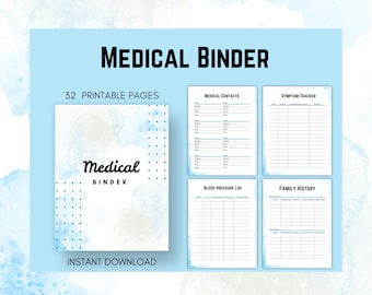 Health Trackers for Medical Binder Instant Download- Blood Pressure Log, Symptom Tracker, Medication Log, Blood Sugar Tracker