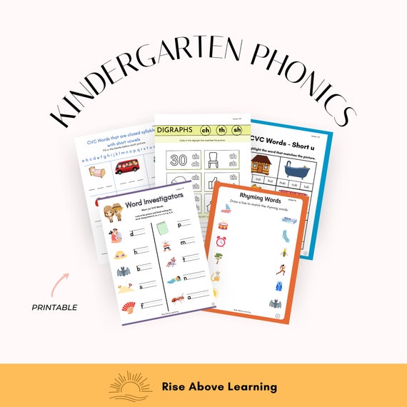 Kindergarten Phonics Lessons, Printable, Instant Download