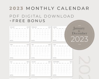 2023 Maandkalender Landschap, Letter, A3 & A4 Afdrukbare Kalender, Jaarkalender, Minimalistische Kalender, Kalendersjabloon, Maandag Start