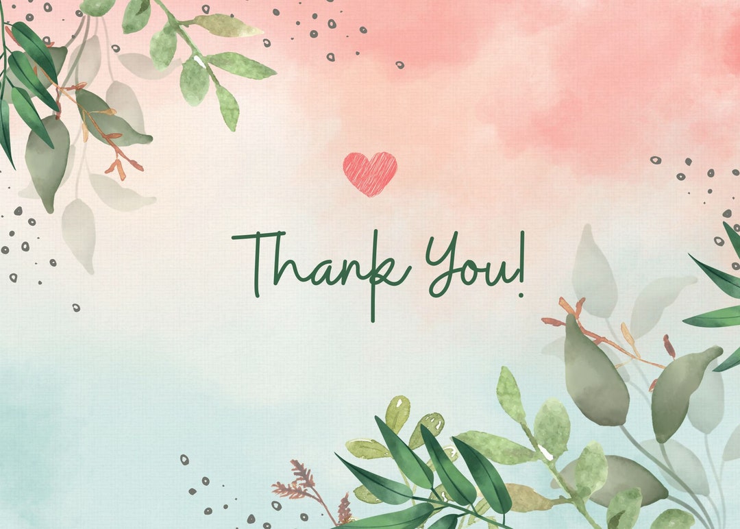 Pink & Green Watercolor Thank You Card - Etsy