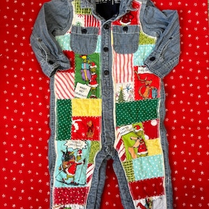 Baby Jumpsuit with Grinch quilted patches