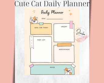 Daily Planner | Cute Cat Daily Planner | Digital Download | Printable Planner | Digital Download Planner