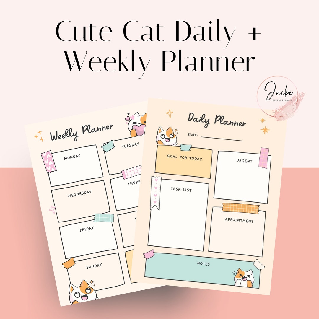 Daily Planner | Weekly Planner | Digital Download | Cute Cats | Cat ...