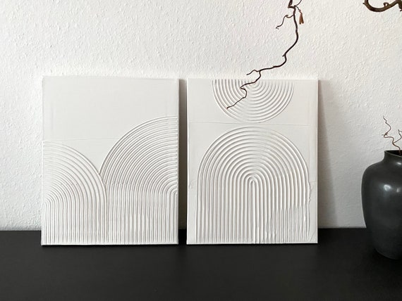 CALM Set | Minimalistisches, abstraktes Strukturbilder Set Leinwand Strukturpaste weiß beige | Relief Struktur | Textured Art | Wandbilder