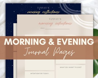 Morning and Evening Journal Printable, Digital Planner, Gratitude Reflection Journal Prompts, Morning Routine, Wellness Mindfulness Anxiety