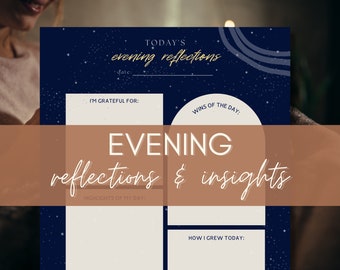 Evening Reflection Journal Printable, Digital Planner Gratitude Prompts Night Routine, Mental Health Wellness Mindfulness Anxiety Worksheet