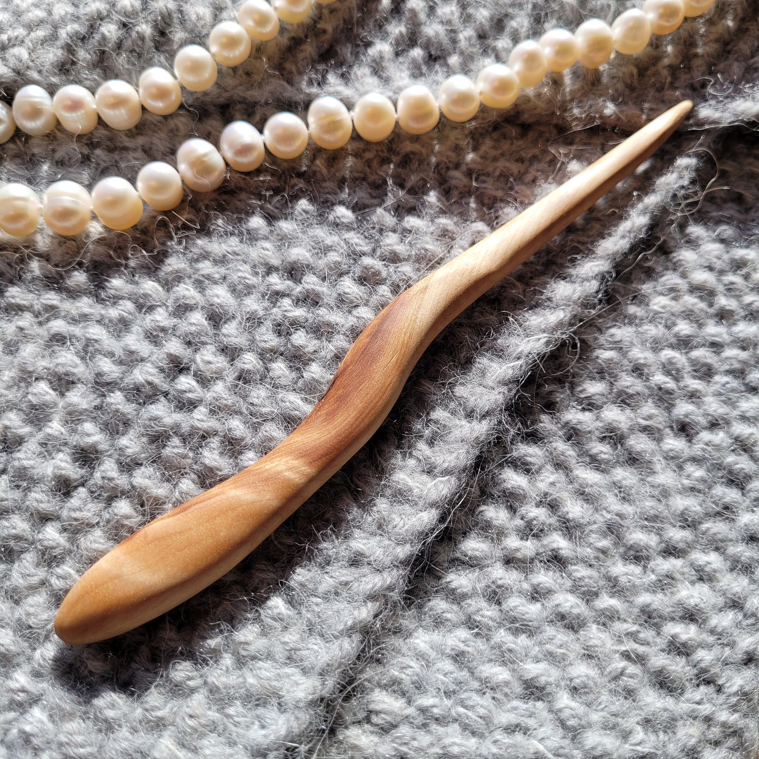 Curly Maple Hair Stick, One of a kind Handmade Minimalistic 6" - 15cm, Beautiful figure, Canadian wood, Sustainable