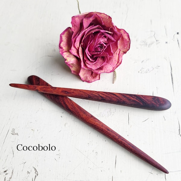 Cocobolo Wood Handmade Hair Stick Rare and beautiful redish brown with black Minimalistic Wooden Hairpin Wooden Hair Fork  Hair Chopsticks