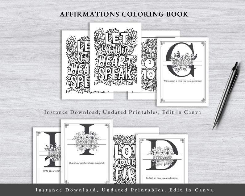 Affirmation Coloring Book, Adult Coloring Book, Positive Quotes ...