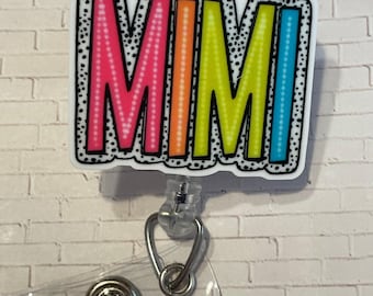 Retractable Id Badge Reel, Mimi Nurse Design, Alligator Clip Swivel - Grandma Gift, RN Holder