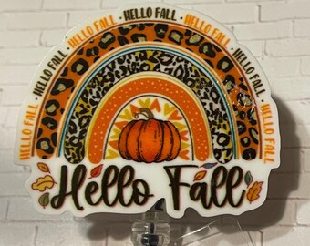 Id Badge, Cute Fall Pumpkin Reel | Handmade Resin Topper | Retractable Swivel Pull, Alligator Clip, Nurse Accessory