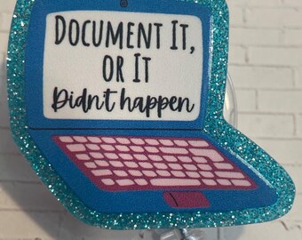 Social Worker Retractable Badge, Document It Or Didn’t Happen Topper - Swivel Alligator Clamp, Hospital ID