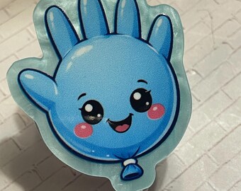 Blue Glove, Fun Nurse Badge Reel | Marble Topper, Retractable ID - Swivel Alligator Clip, Handmade
