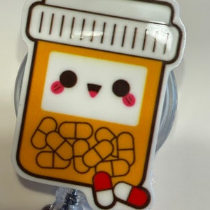Medication pill bottle funny cute trendy badge reel pharmacy tech pharmacist badge reel