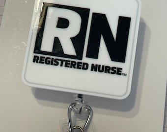 Retractable ID Badge, Masculine RN Reel For Male Nurse - Alligator Swivel Clip, 40x36mm Topper