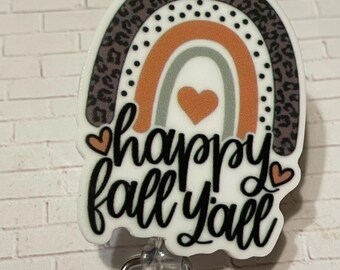 Happy Fall Yall, Retractable ID Badge Reel - Pumpkin Topper, Christian Nurse Gift, Teacher Hospital Staff