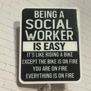 Funny Social Worker Badge Reel | Retractable Alligator Clip