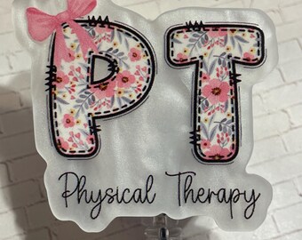 Physical Therapy, Boujee Bow Badge Reel | Retractable ID, Swivel Alligator Clip, Inclusive, PT