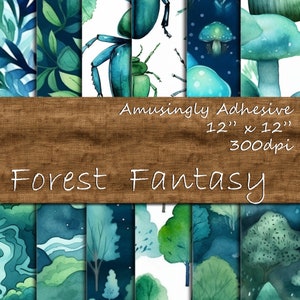Forest Fantasy Digital Papers - Forest Outdoor Pattern scrapbook craft papers - 12 papéis - 12inx12in - Uso comercial - DOWNLOAD INSTANTÂNEO