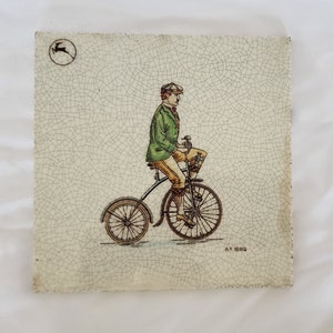 Ceramic Tile hand painted Lemet Hilversum trivet Gazelle tegel 1892 Holland