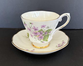 Royal Grafton Violet Floral Footed Teacup and Saucer England