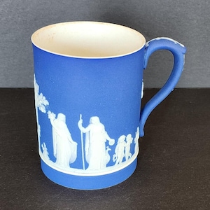Early Wedgwood jasperware cream on dark blue tankard mug