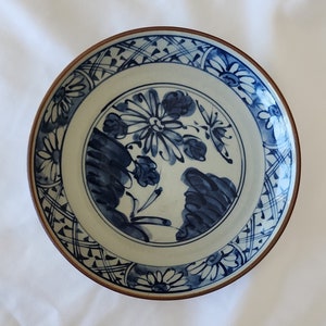 Hand painted blue ceramic plate 7.5 inch