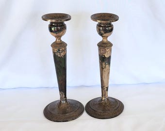 bougeoirs lestés vintage en argent sterling 950, monogrammés 20 cm (8 po.)