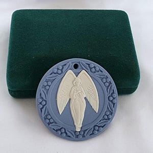 Wedgwood blue Jasperware angel ornament with box England 1989