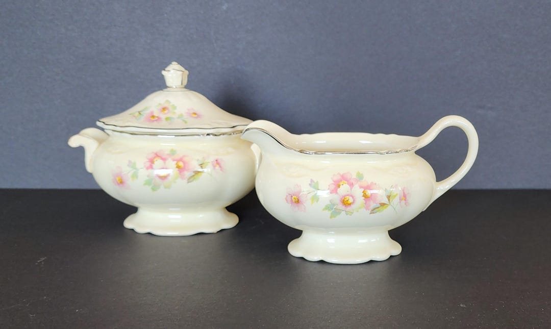 Vintage Homer Laughlin Creamer and Sugar Dish Virginia Rose