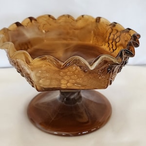 Imperial caramel slag glass pedestal dish grape pattern