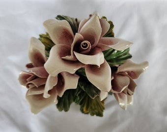 Bouquet de roses roses de style Capodimonte 6 pouces