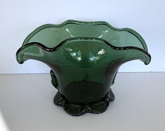 Vintage Hand Blown Large Green Art Glass Vase 12 3/4"