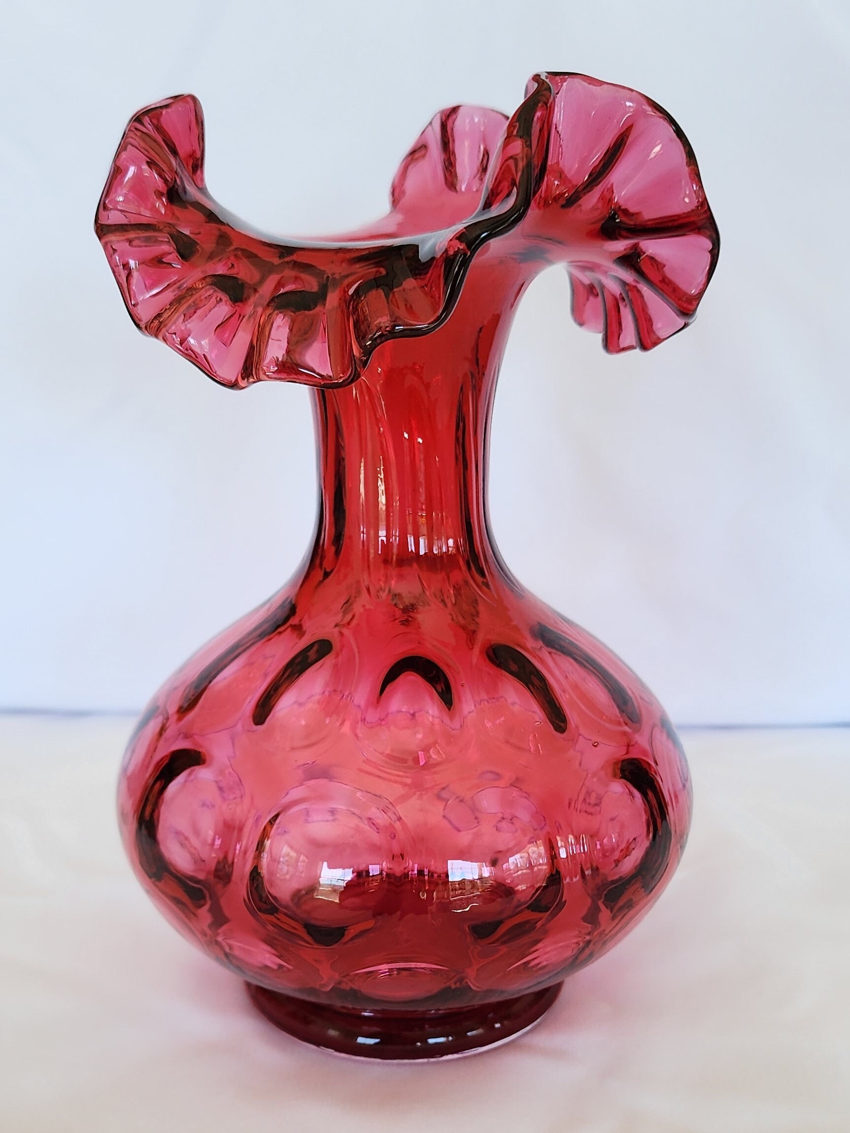 Fenton Glass Vase Ruby Overlay Cranberry Inverted Coin Dot 8 Inch - Etsy