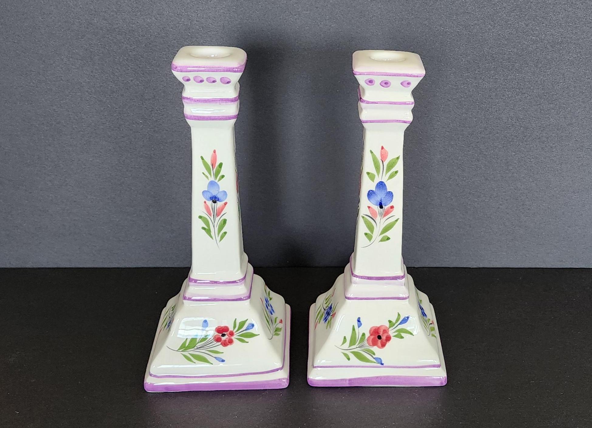 Paire de bougeoirs peints à la main RCCL Portugal 25 cm, signés de l'artiste