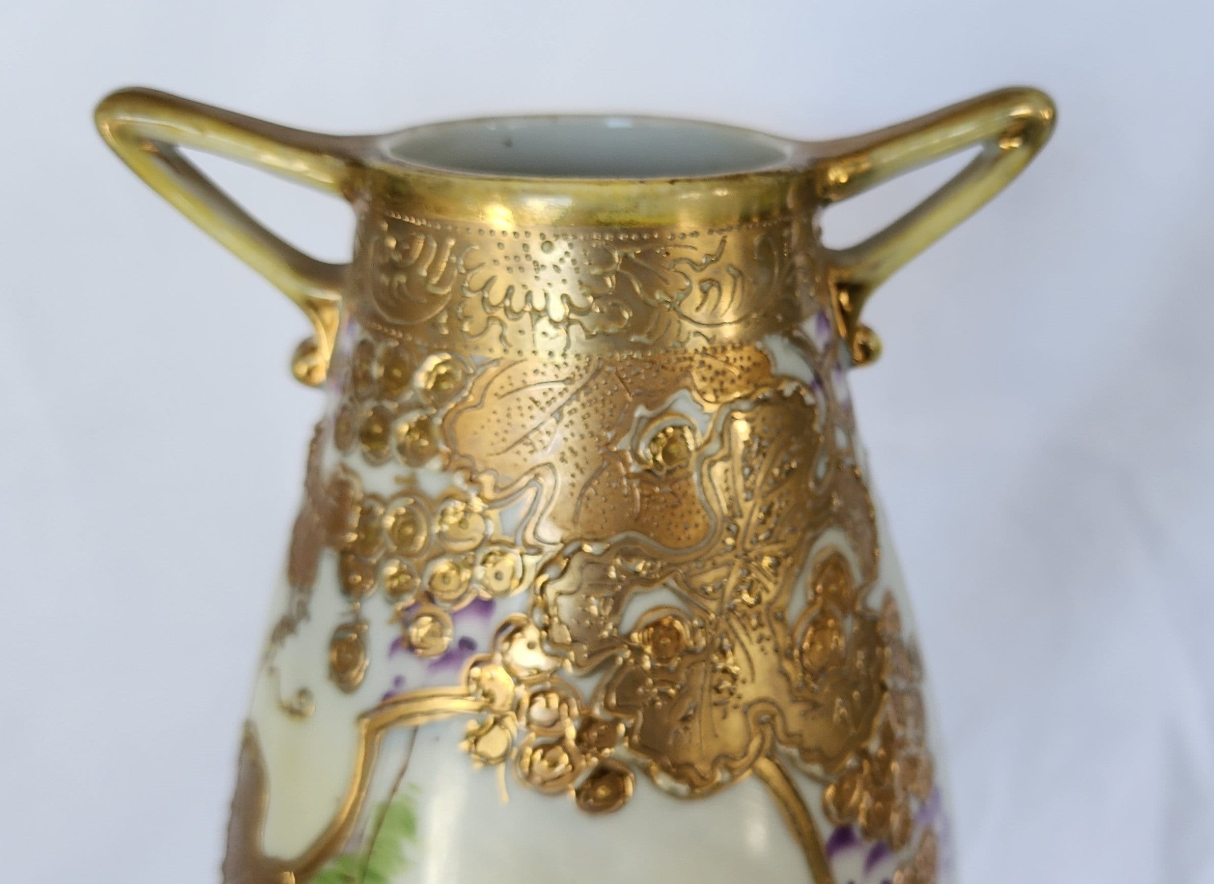 Vintage Nippon Yamato Hand Painted Gold Moriage 12 Inch Vase Etsy