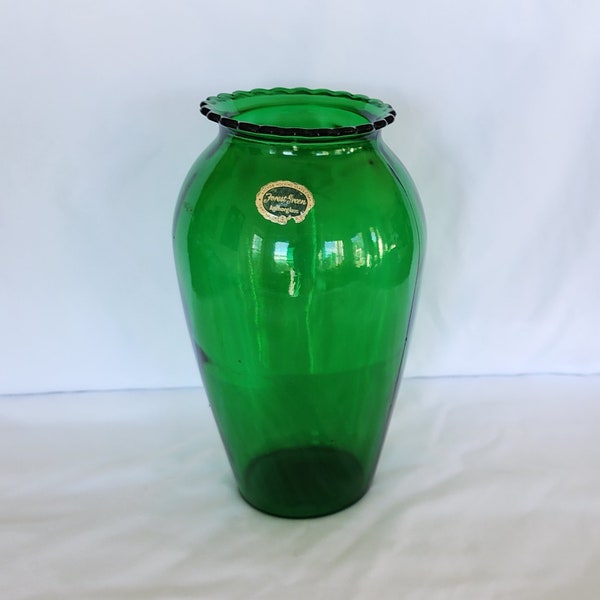 Anchor Hocking Forest Green vase 9 inch glass