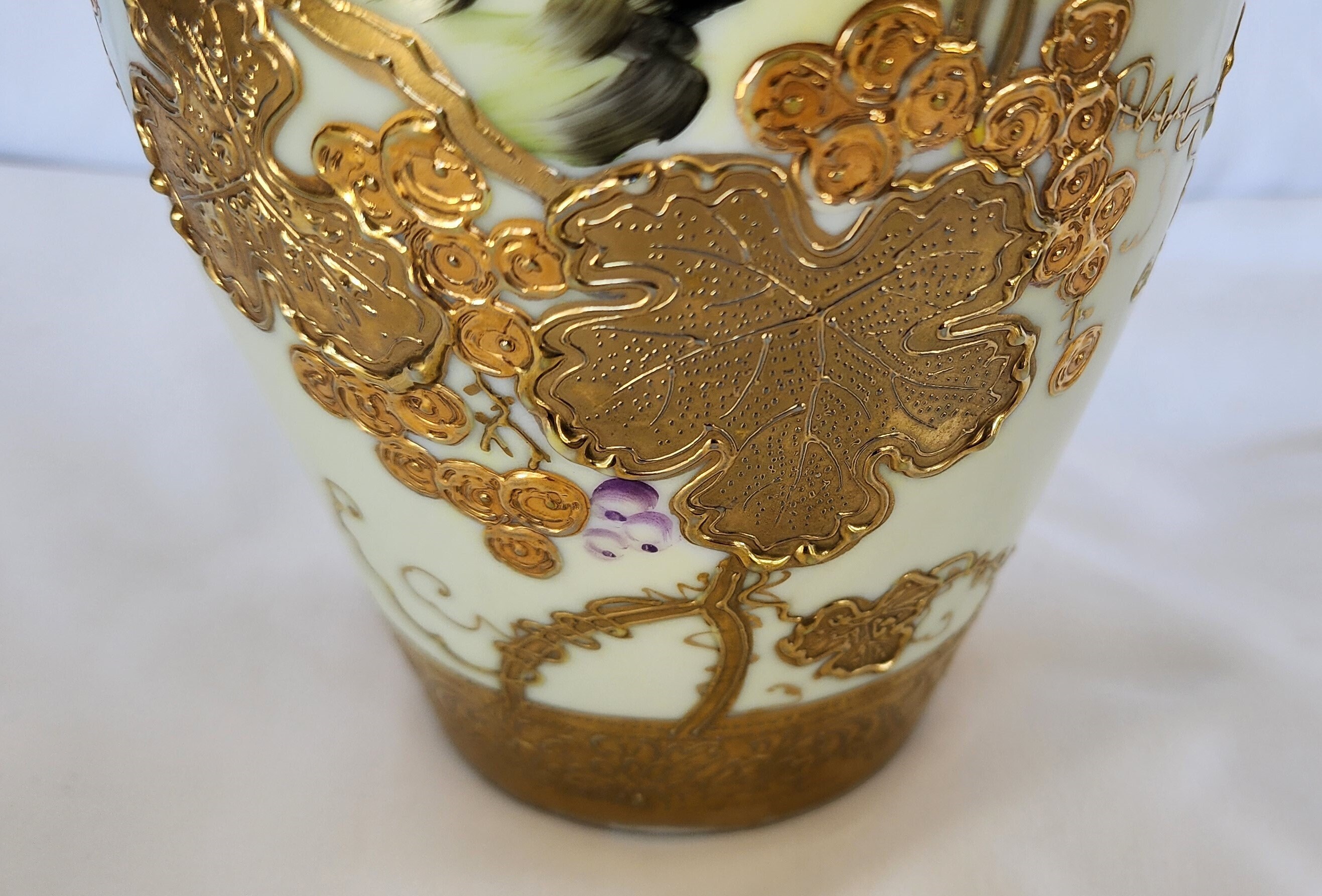 Vintage Nippon Yamato Hand Painted Gold Moriage 12 Inch Vase Etsy