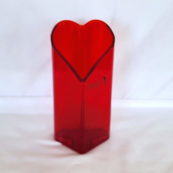 Denizli hand blown red heart art glass vase made in Turkey 6 1/2"