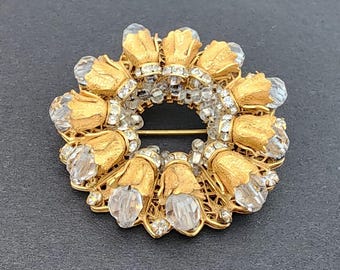 Vintage Miriam Haskell Floral Brooch, Book Piece, Tiny Seed Bead 