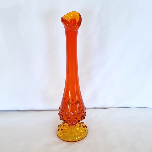 Vintage Fenton hobnail swung vase orange amberina 10 inch