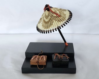 Handmade miniature Japanese umbrella wagasa and shoes