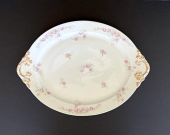 Piatto da portata Pink Rose da 34 cm (13,5") di Wm. Guerin & Co. per Burley and Company, primi anni del 1900.