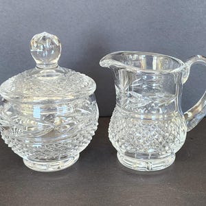 Vintage heavy cut crystal creamer and lidded sugar set