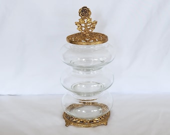 Vintage glass and gold tone stacking trinket dishes