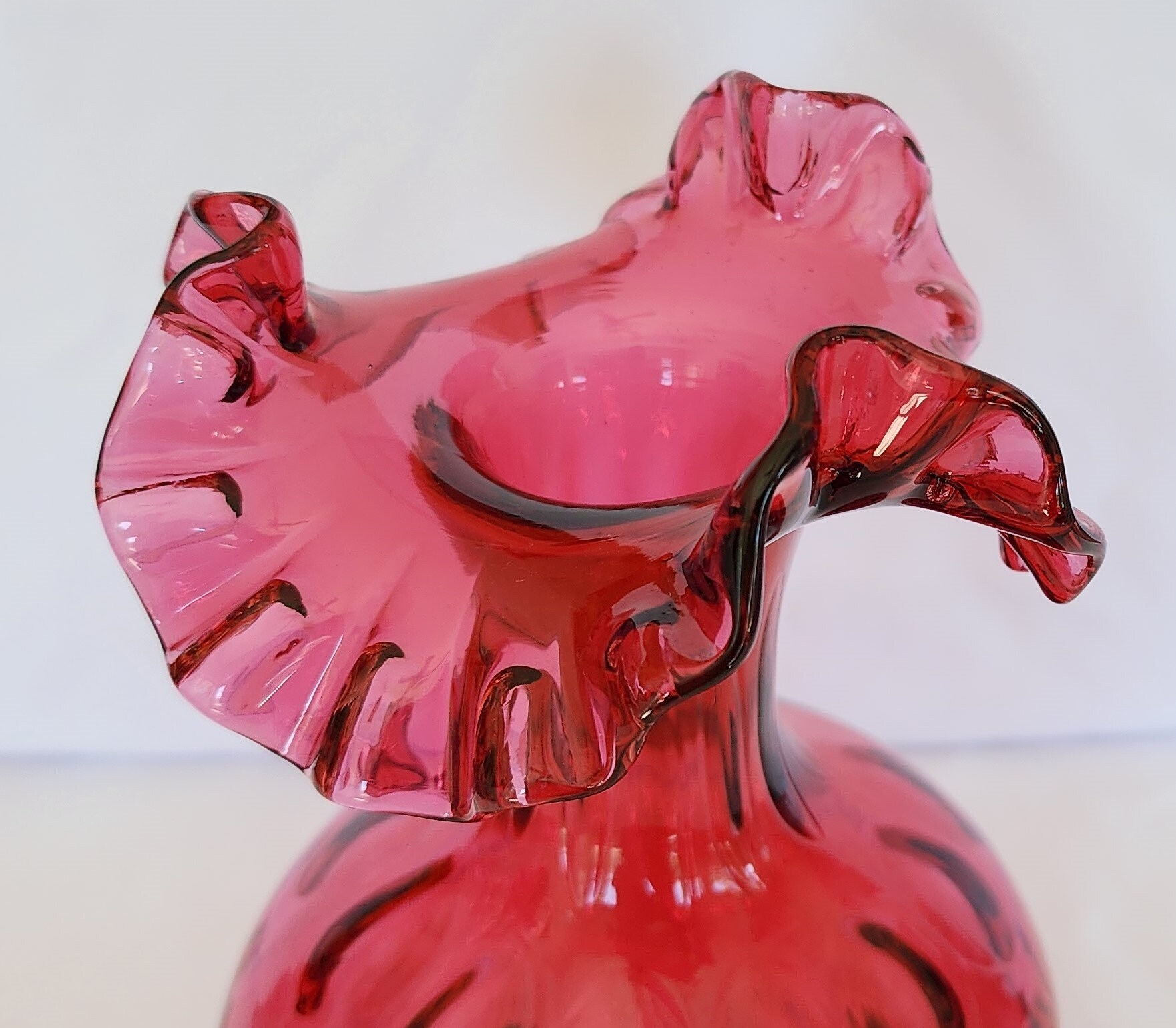 Fenton Glass Vase Ruby Overlay Cranberry Inverted Coin Dot 8 Inch - Etsy
