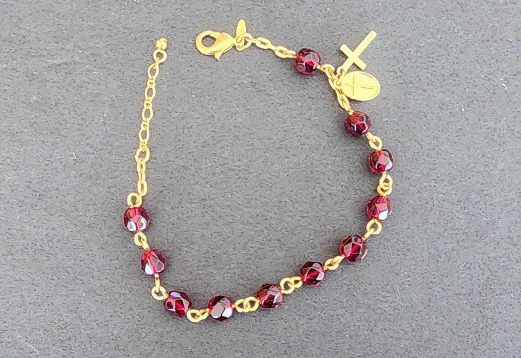 Vintage Avon  Garnet Beaded Bracelet Watch Set NIB Vintage Avon Garnet Bracelet - Etsy main image 3